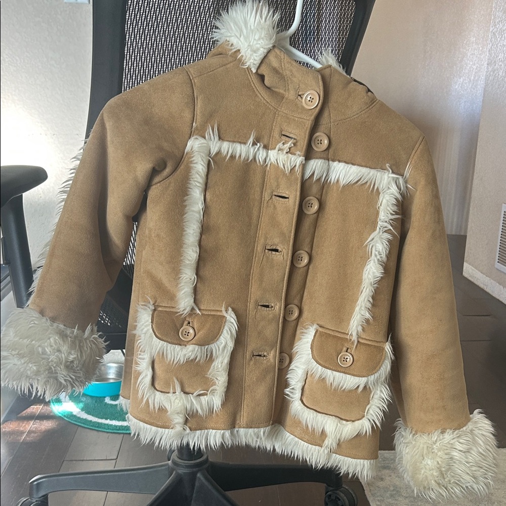 GAP Kids Brown Faux Fur Trim Puffer Jacket
